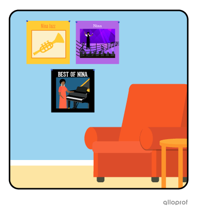 Vinyl records on a wall.