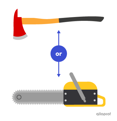 Axe or chainsaw.