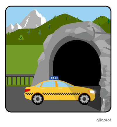 Taxi driving through a tunnel.