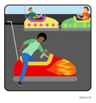 Woman entering a bumber car.
