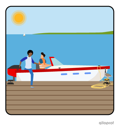 Woman stepping off a boat.