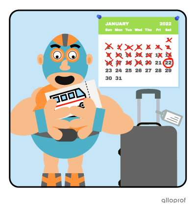 A wrestler in a mask holding a bus ticket, with his suitcase packed and ready to go.