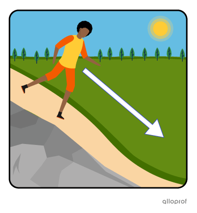 Woman running downhill.