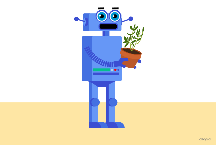 A robot holding a plant.