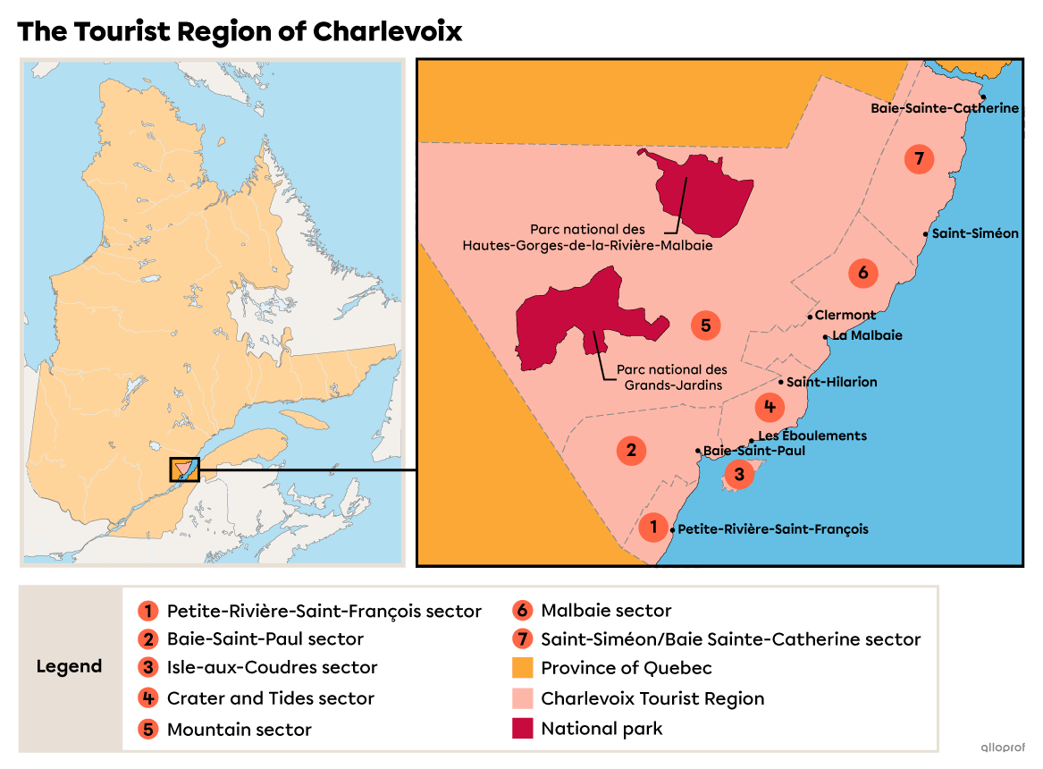 Map indicating the Charlevoix tourist region.