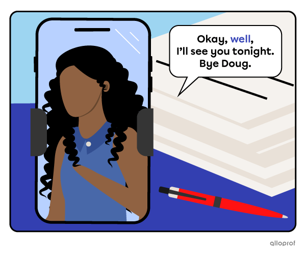 Woman speaking on a video call.