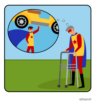 An old superhero remembers when he could lift a car.