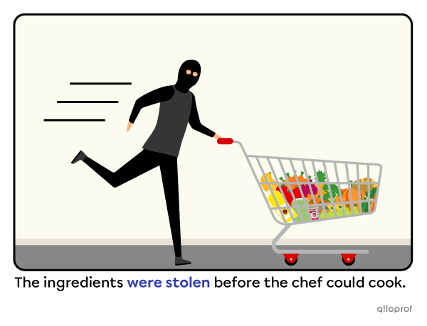 A thief stealing groceries.