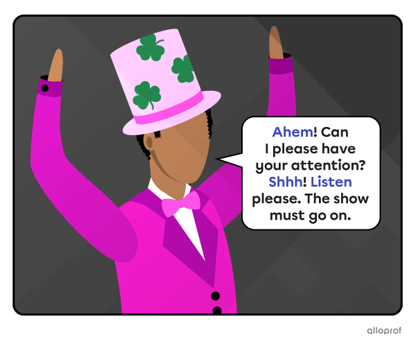 Magician asking his audience to be quiet.