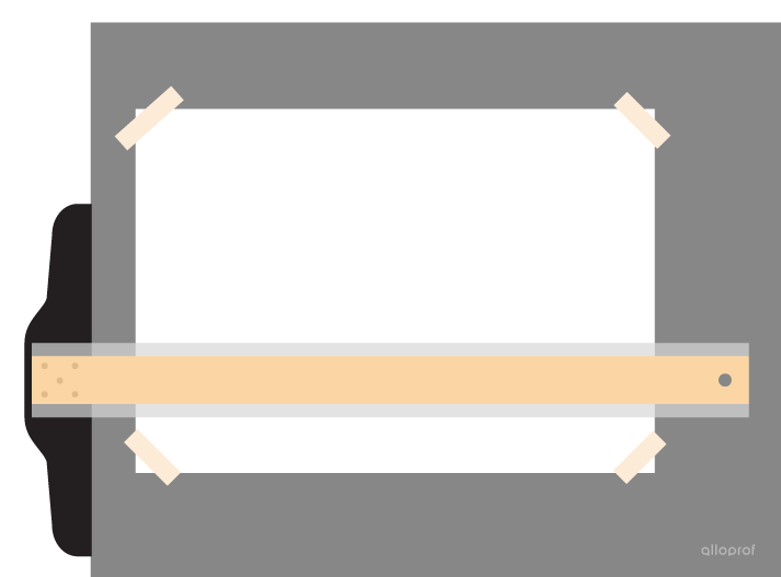 The positioning of the t-square on a drawing board.