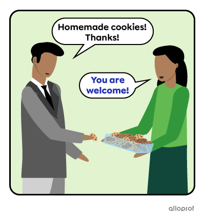 Woman offering homemade cookies to a coworker.