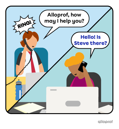 Someone answering the phone at work.