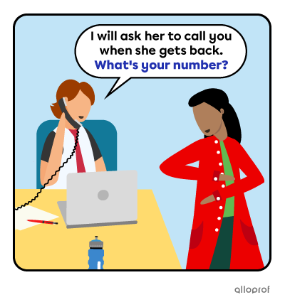 Someone taking a message on the phone for someone else who's leaving.