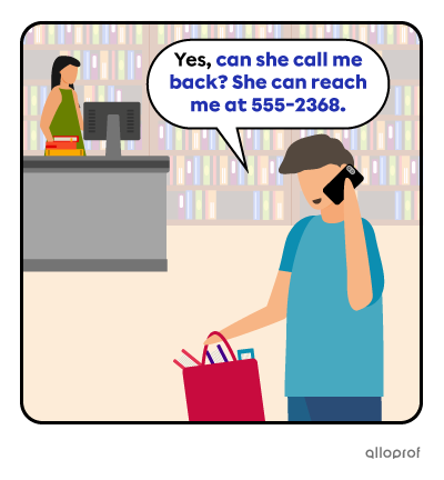 A person working in a bookstore leaving a message on the phone.
