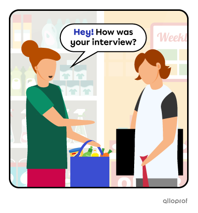 Two people meeting at the supermarket.