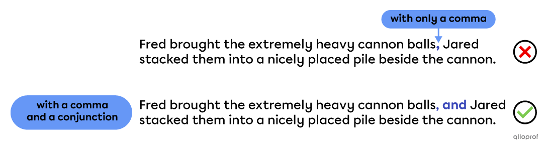 Sentences showing how to link two long independent clauses.