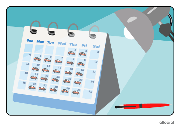 Calendar with driving schedule.
