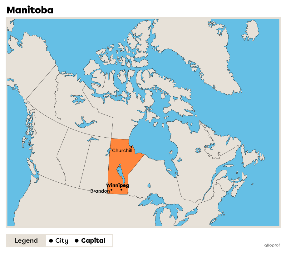 Political map of Manitoba.