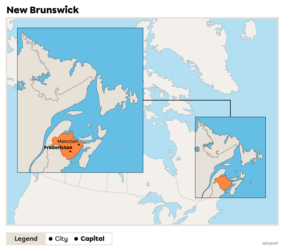 Political map of New Brunswick.