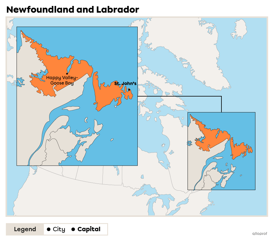 Political map of Newfoundland and Labrador.