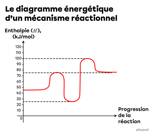 Le diagramme énergétique d’un mécanisme réactionnel d’une réaction complexe.