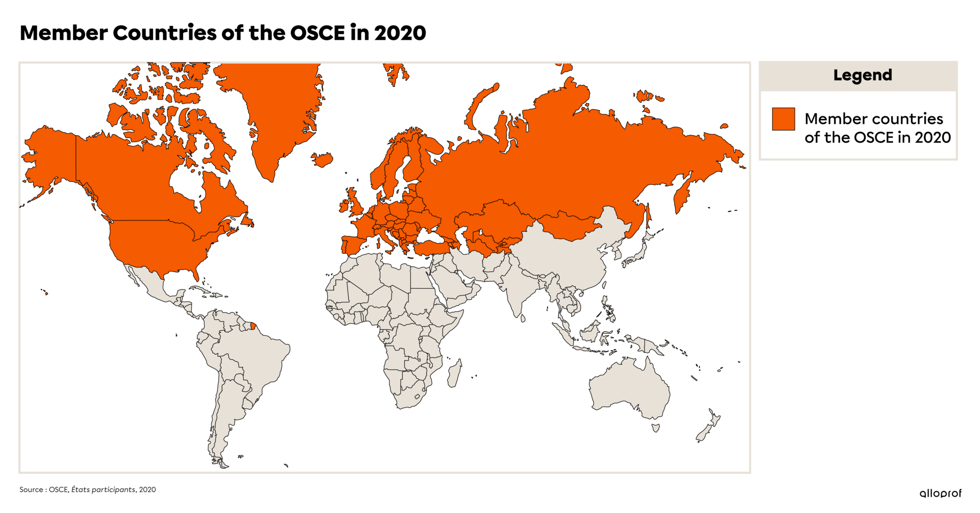 Map showing OSCE Member Countries in 2020.