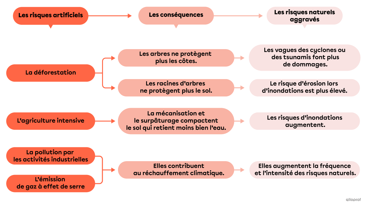 Schéma des conséquences des risques artificiels.