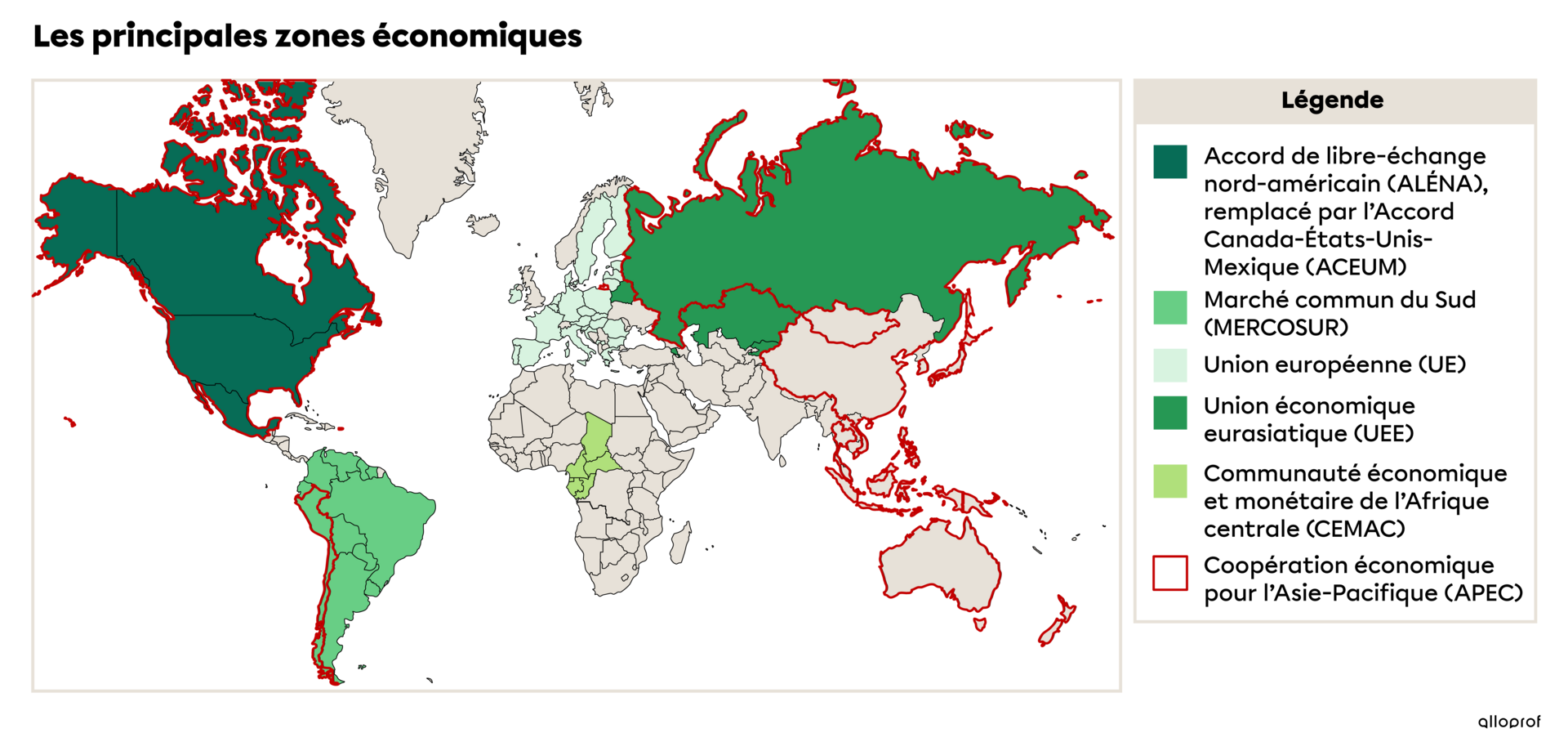 Les principales zones économiques.
