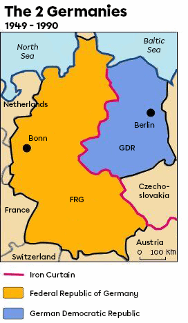 A map of the FRG and the GDR.