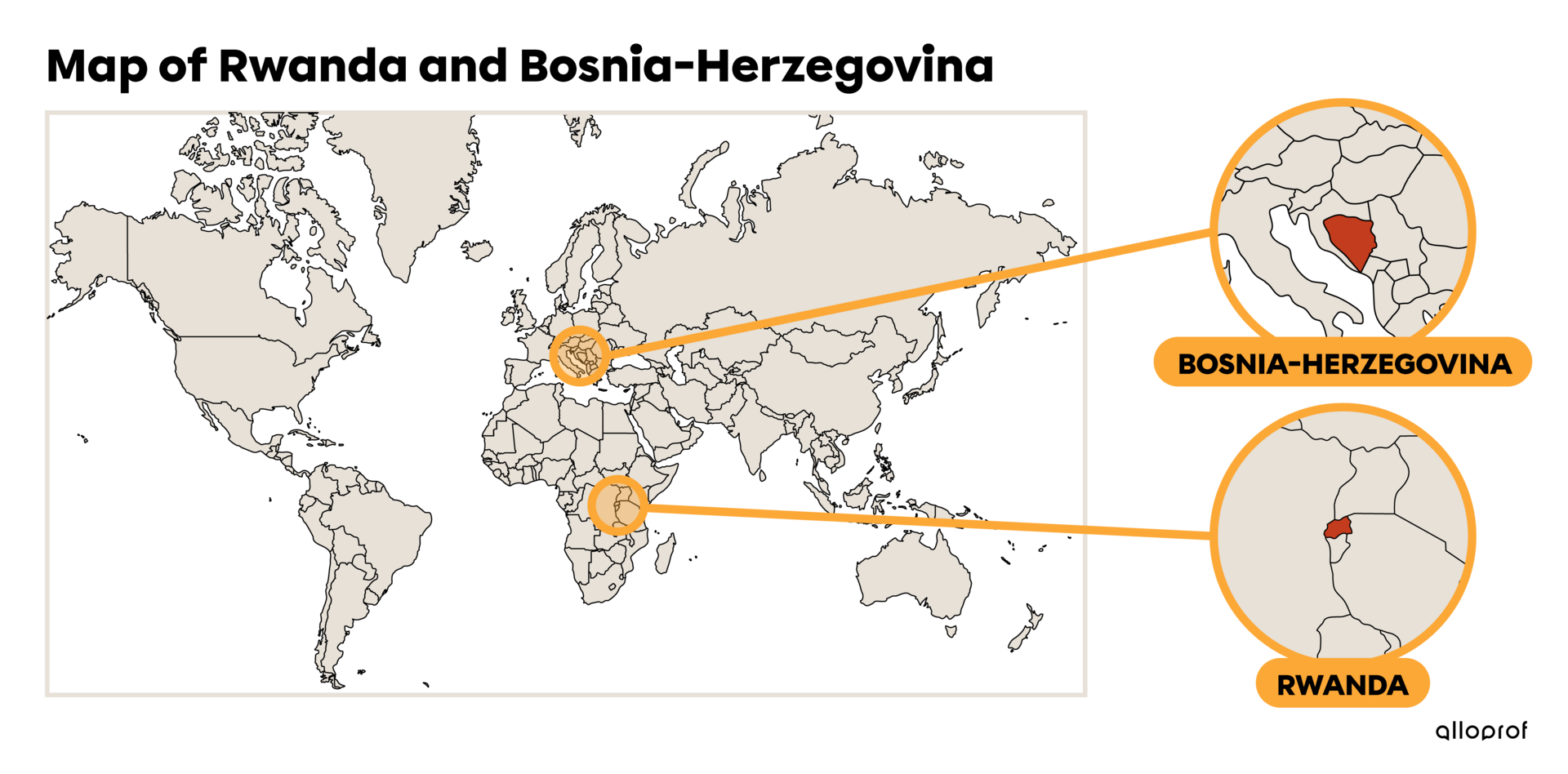 Map of Rwanda and Bosnia-Herzegovina.