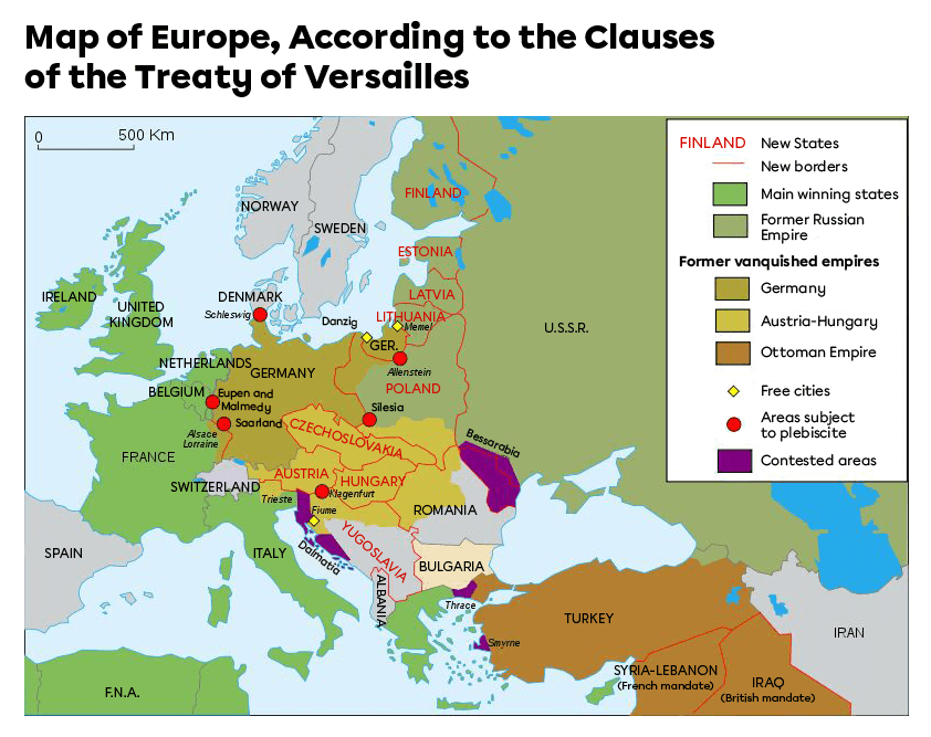 Map of Europe, According to the Clauses of the Treaty of Versailles.