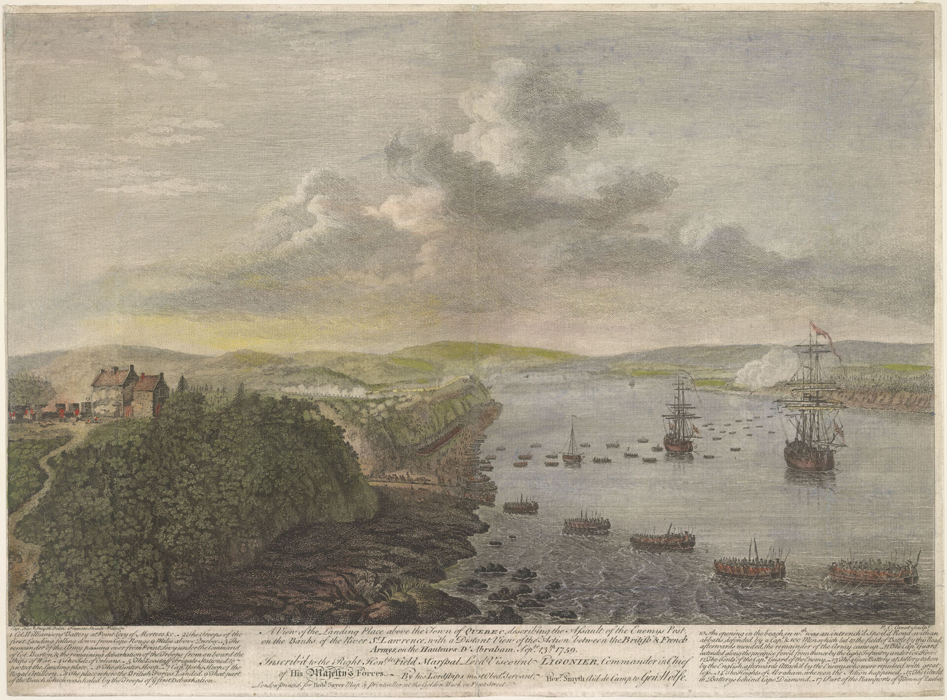 Représentation du débarquement des troupes britanniques près de Québec.