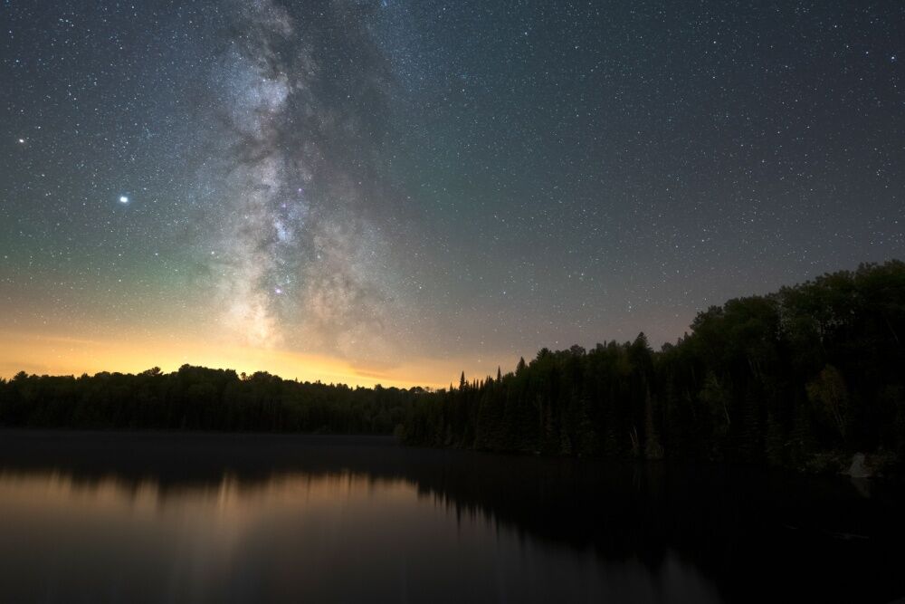 The Milky Way as seen from Algonquin Provincial Park in Ontario. The brightest part is the galactic plane, which is the part where there are the most stars.