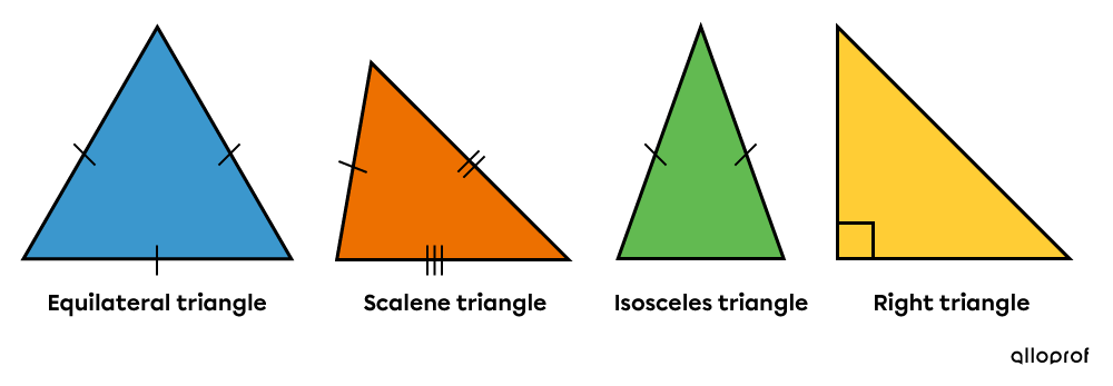 The different kinds of triangles.