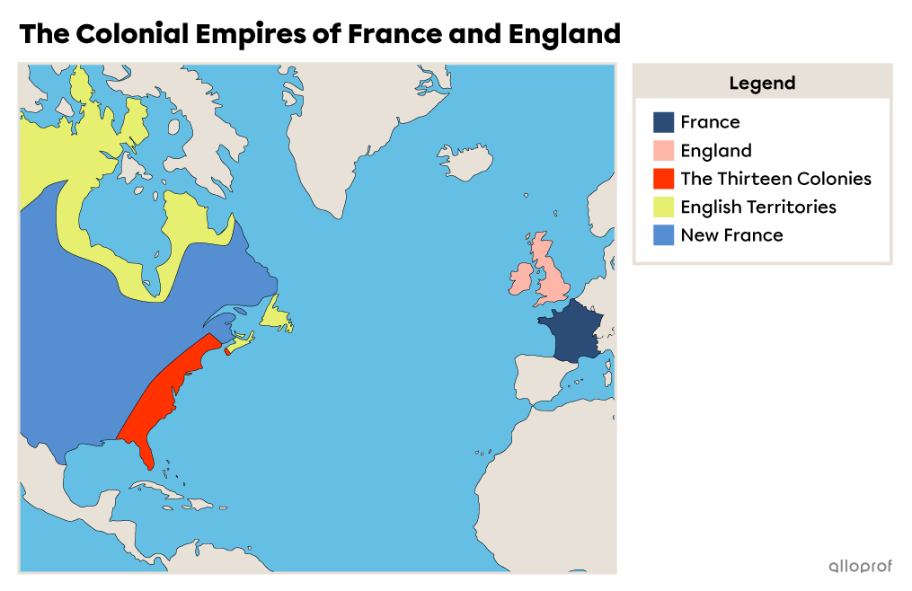 Map of France and England, and their colonies in North America.