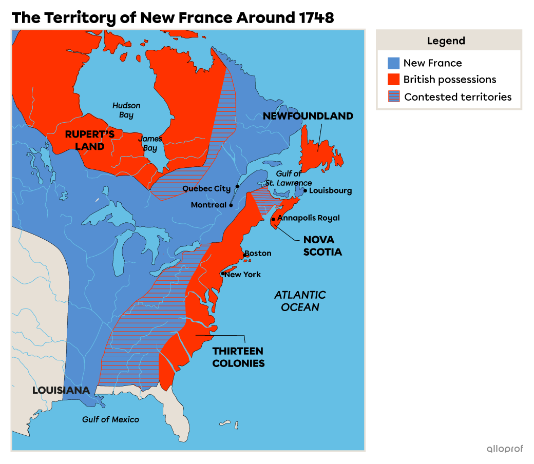 Map of the territory of New France in 1748.