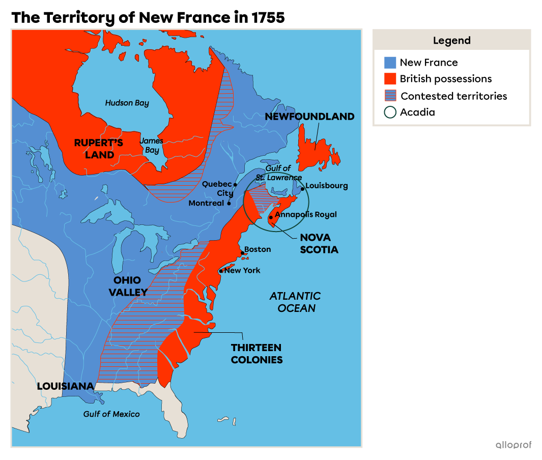 The territory of New France in 1755.