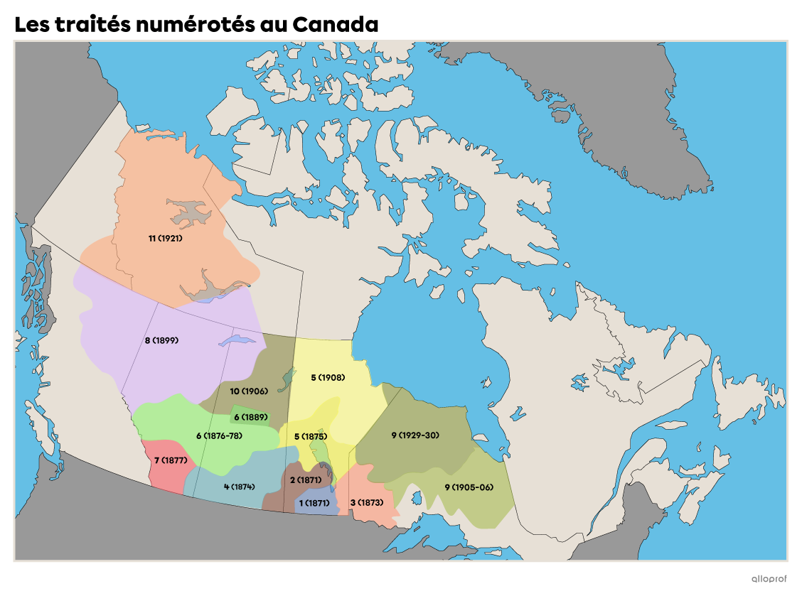 Carte des traités numérotés au Canada.