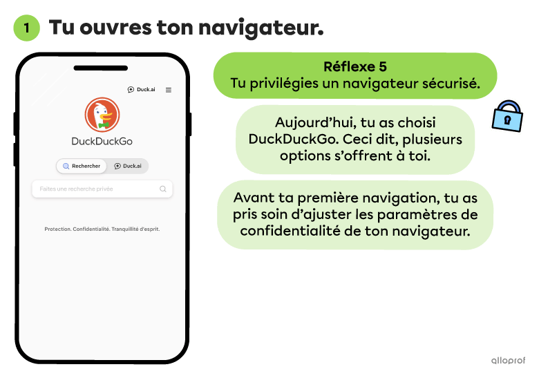 Tu souhaites réviser tes examens à l’aide de l’IA? Applique les bons réflexes! Privilégie un navigateur sécurisé, sélectionne une plateforme d’IA sécurisée, ne t’inscris pas inutilement, ajuste les paramètres de confidentialité et limite tes partages à l’essentiel lorsque tu rédiges ta requête.