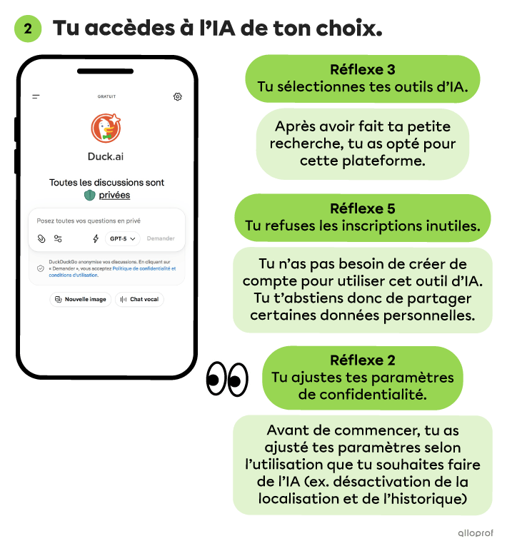 Tu souhaites réviser tes examens à l’aide de l’IA? Applique les bons réflexes! Privilégie un navigateur sécurisé, sélectionne une plateforme d’IA sécurisée, ne t’inscris pas inutilement, ajuste les paramètres de confidentialité et limite tes partages à l’essentiel lorsque tu rédiges ta requête.