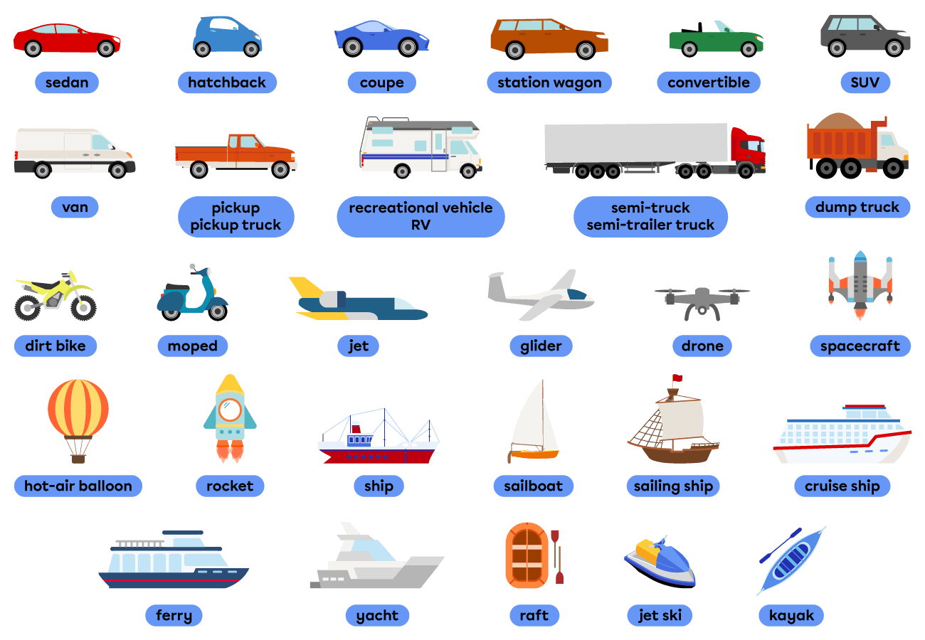 Advanced vehicles like a sedan, an SUV and a semi-truck.