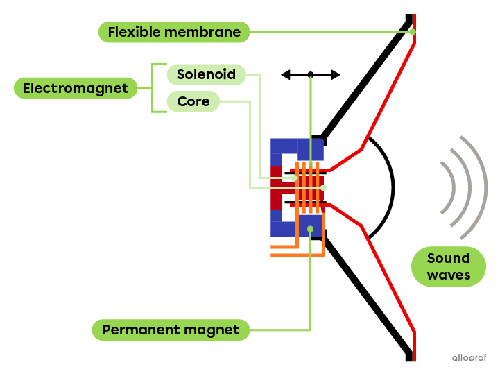 Some of the components that interact with the electromagnet in a speaker.