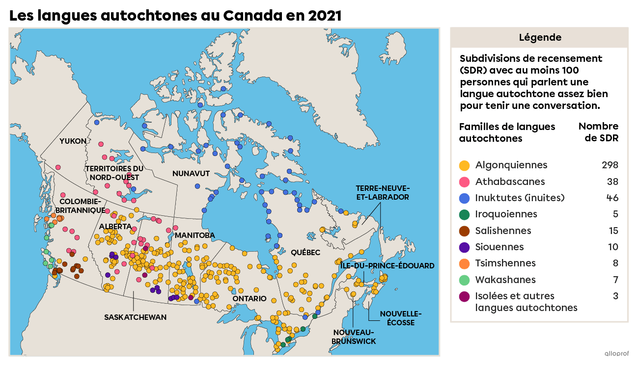 Carte des langues autochtones au Canada en 2021.