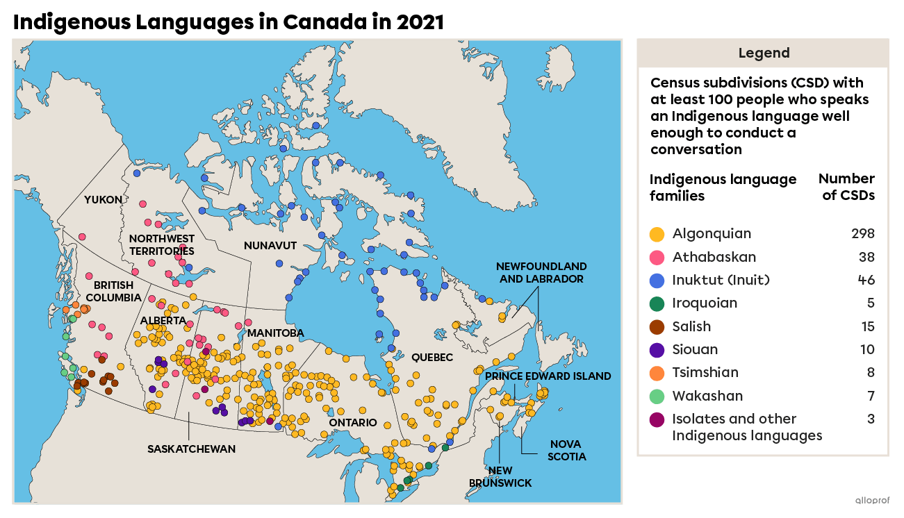 Map of Indigenous languages in Canada in 2021.