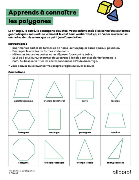 Jeu pédagogique : apprendre à reconnaitre les polygones | Alloprof