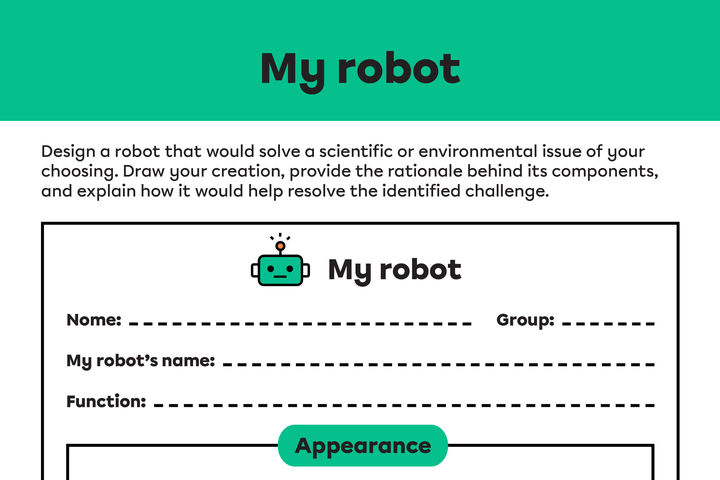 Top part of the learning activity My scientific robot