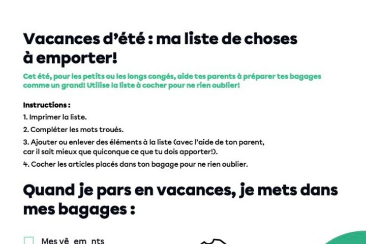 Vacances d’été : ma liste de choses à emporter! 