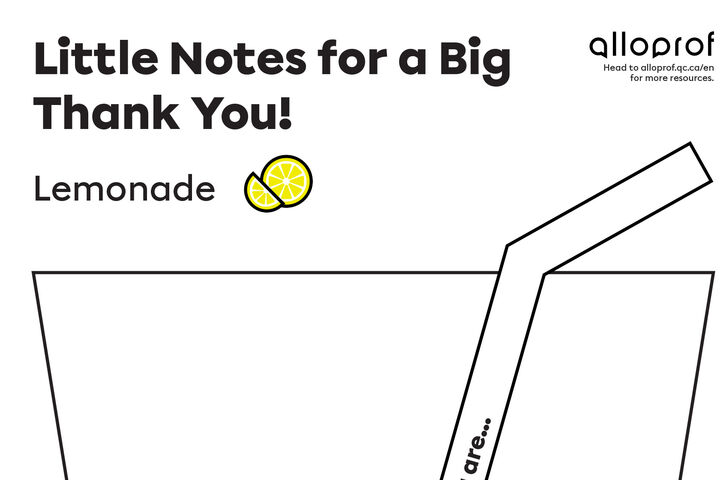 A thank you card for teachers with a drawing of a glass of lemonade